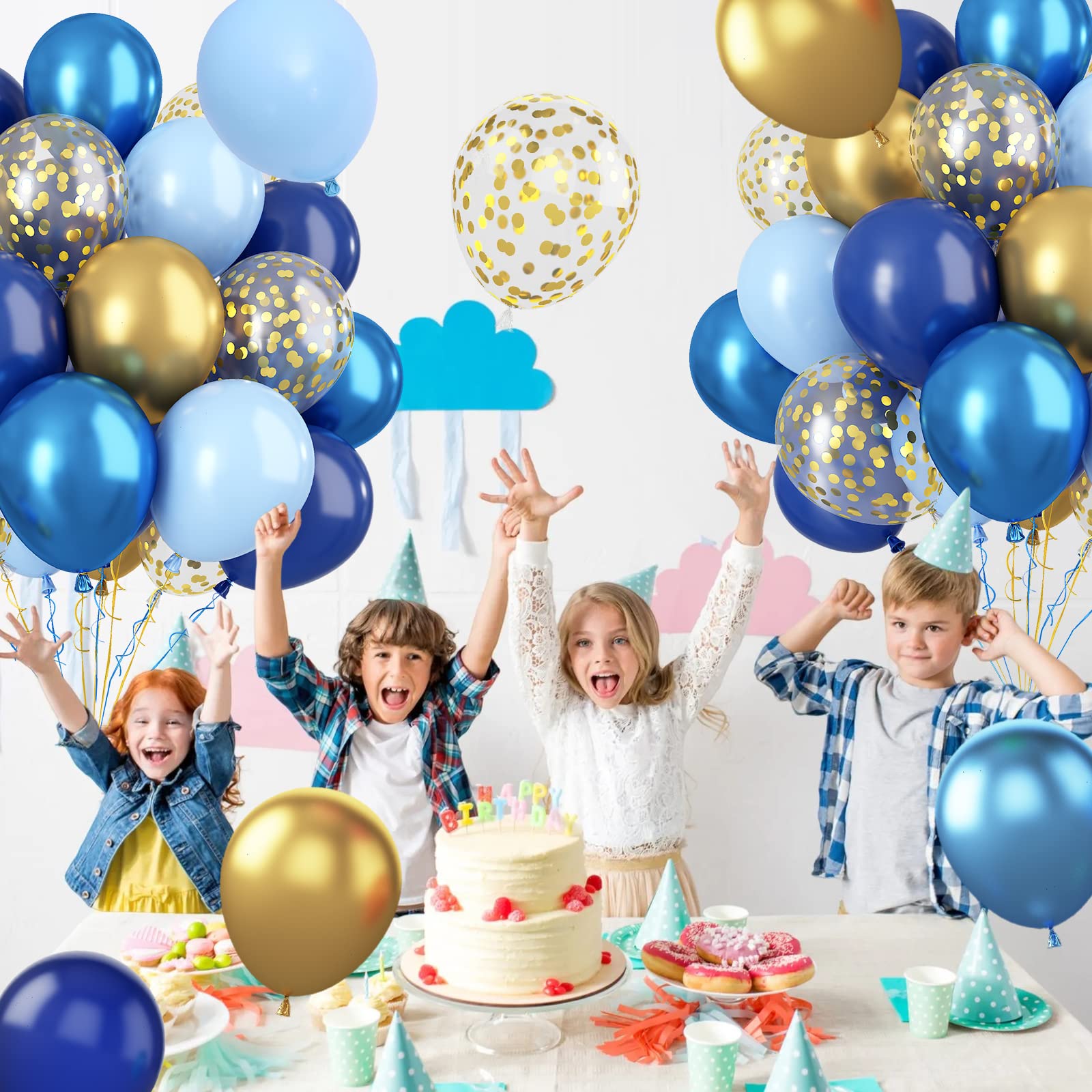 Paready Blue & Gold Confetti Balloons – 60 Pcs, 12in Navy & Metallic Gold Latex Party Decor