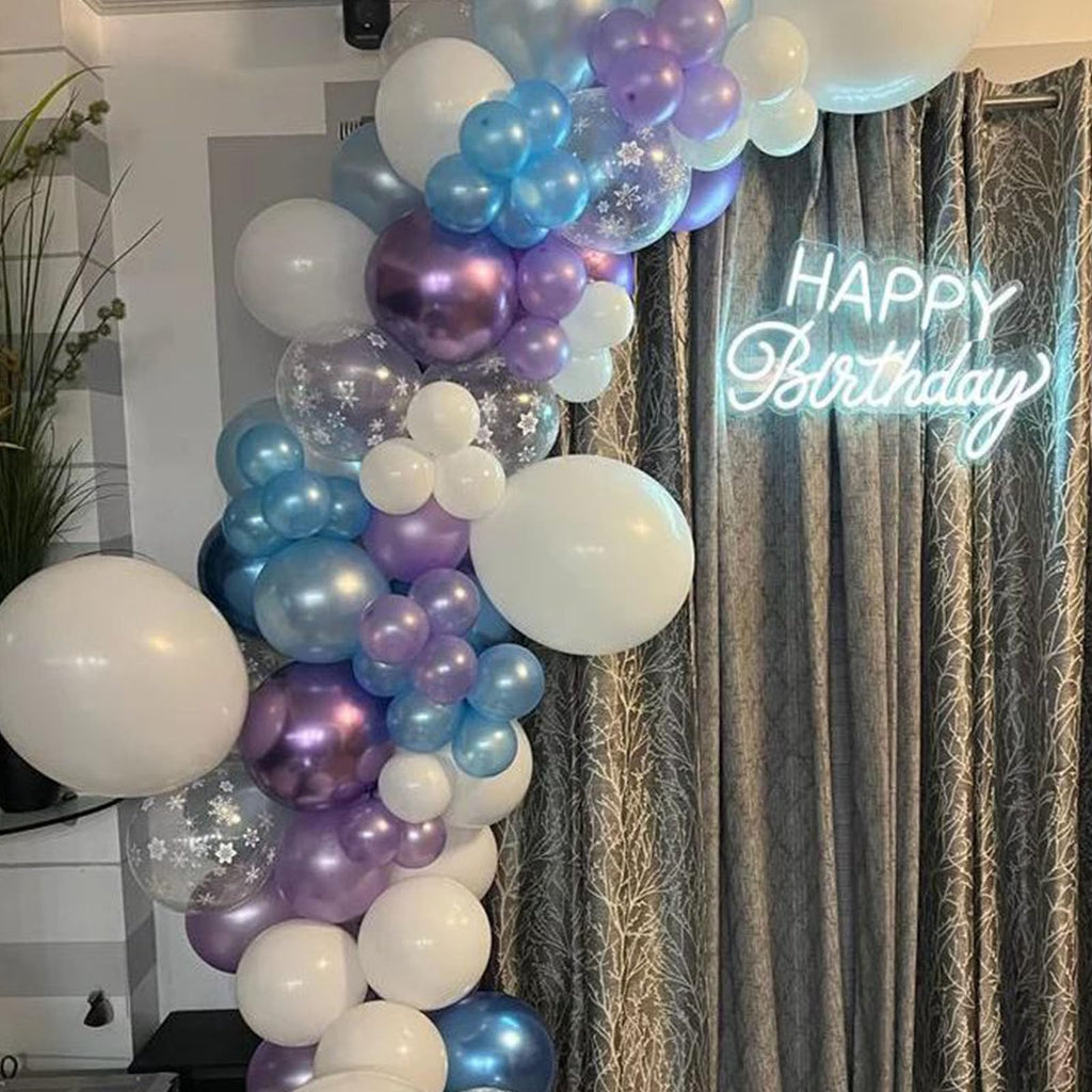 Paready Frozen Balloons - 60 Pcs 12 Inch Purple and Blue with Snow Confetti for Frozen Theme Parties