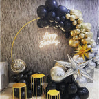 Paready Black and Gold Confetti Balloons – 60+2 Pcs 12in Latex Party Balloons with Ribbons