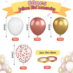 Paready Rose Gold & White Latex Balloons – 62pc 12-inch Confetti Balloons with Ribbons