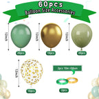 Paready Sage Green & Gold Balloons – 62 Pcs Confetti & Ribbon Set