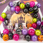 Paready Halloween Balloons Set – 60 Pcs Hot Pink, Black, Green & Purple Metallic Balloons with Bat Print