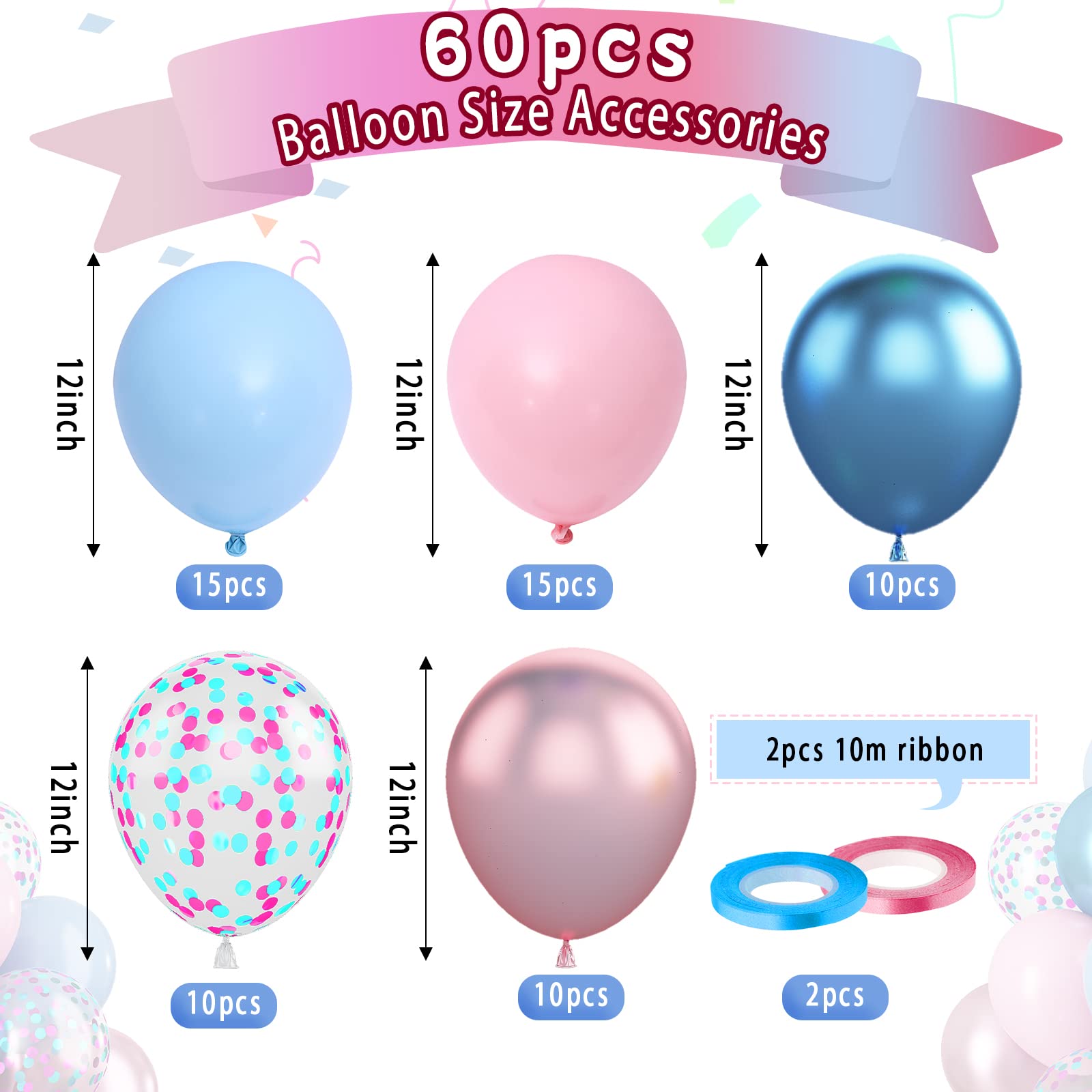 Paready Macaron Pink & Blue Balloons – 60 Pcs 12-Inch for Baby Showers, Gender Reveal & Celebrations