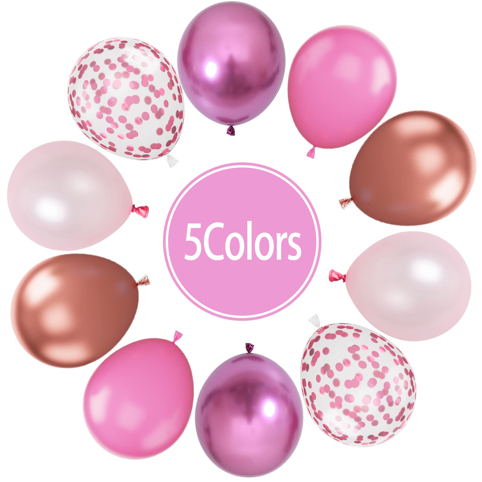 Paready Pink Confetti Balloons – 60 Pcs, 12in, Metallic Red, Rose Gold & Pink for Party Decor