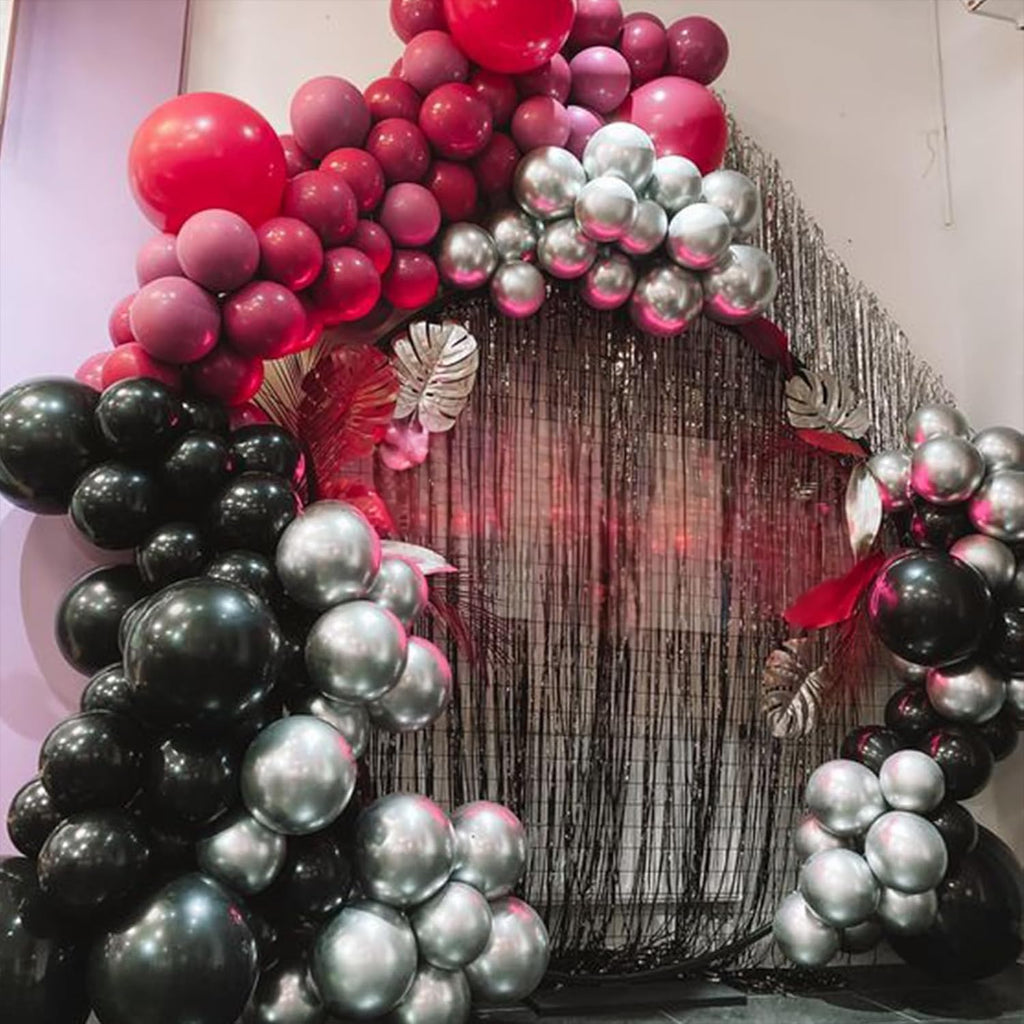 Paready Hot Pink & Black Balloons – 32 Latex Balloons with Ribbons for Parties