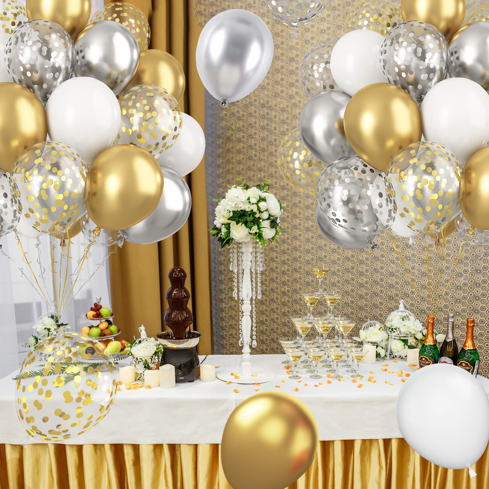 Paready Gold & Silver Latex Balloons – 60 Pcs 12" Confetti Set for Birthday, Wedding & Celebrations