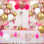Paready Rose Gold & White Latex Balloons – 62pc 12-inch Confetti Balloons with Ribbons