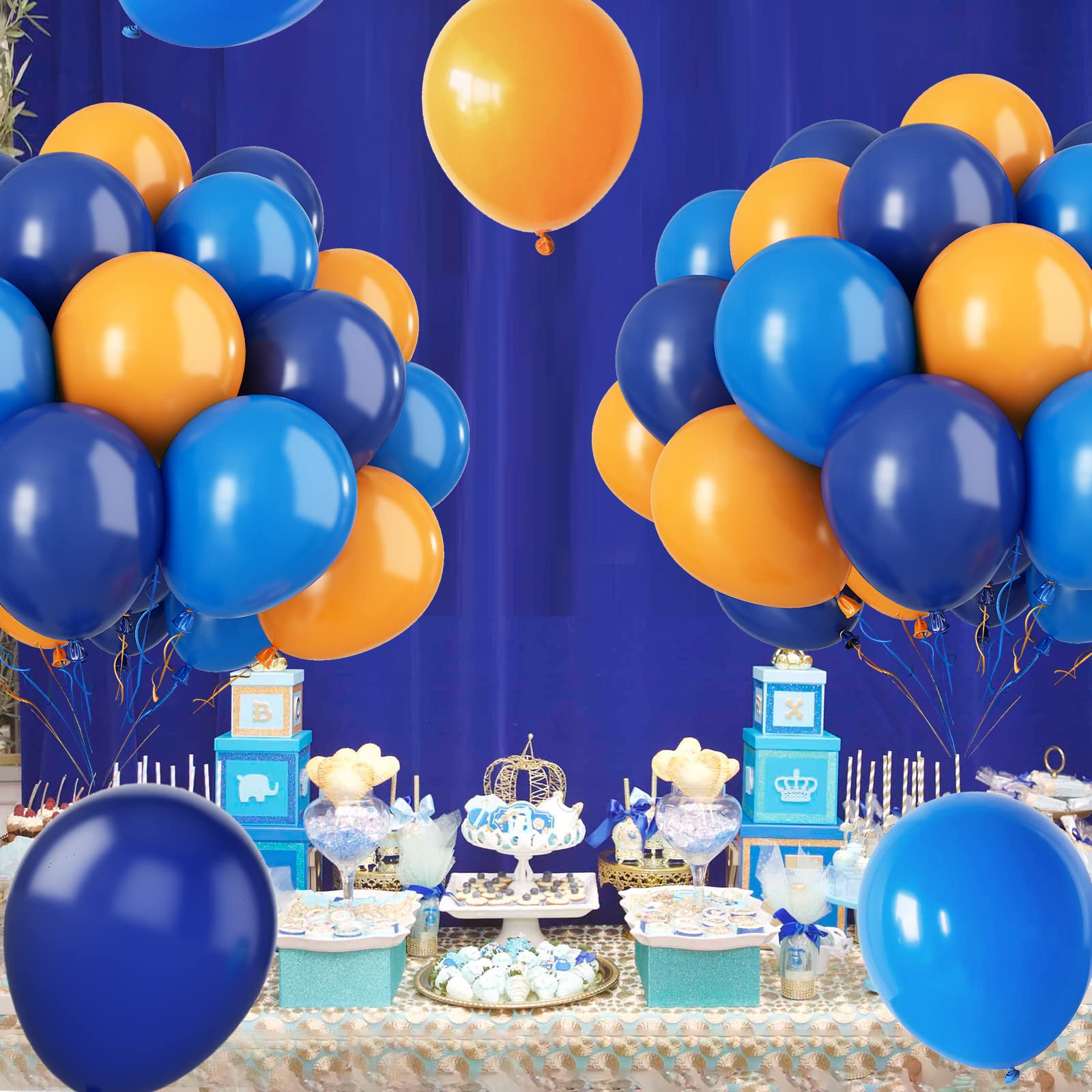 Paready 32-Piece Blue and Orange Balloons with Ribbons – Latex Balloons for Birthday Parties, Baby Showers, Weddings