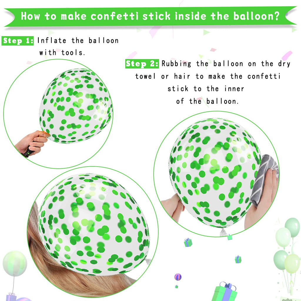 Paready Green & Blue Balloons – 60 Pcs, 12inch Latex Confetti Balloons for Jungle Dinosaur Party Decor