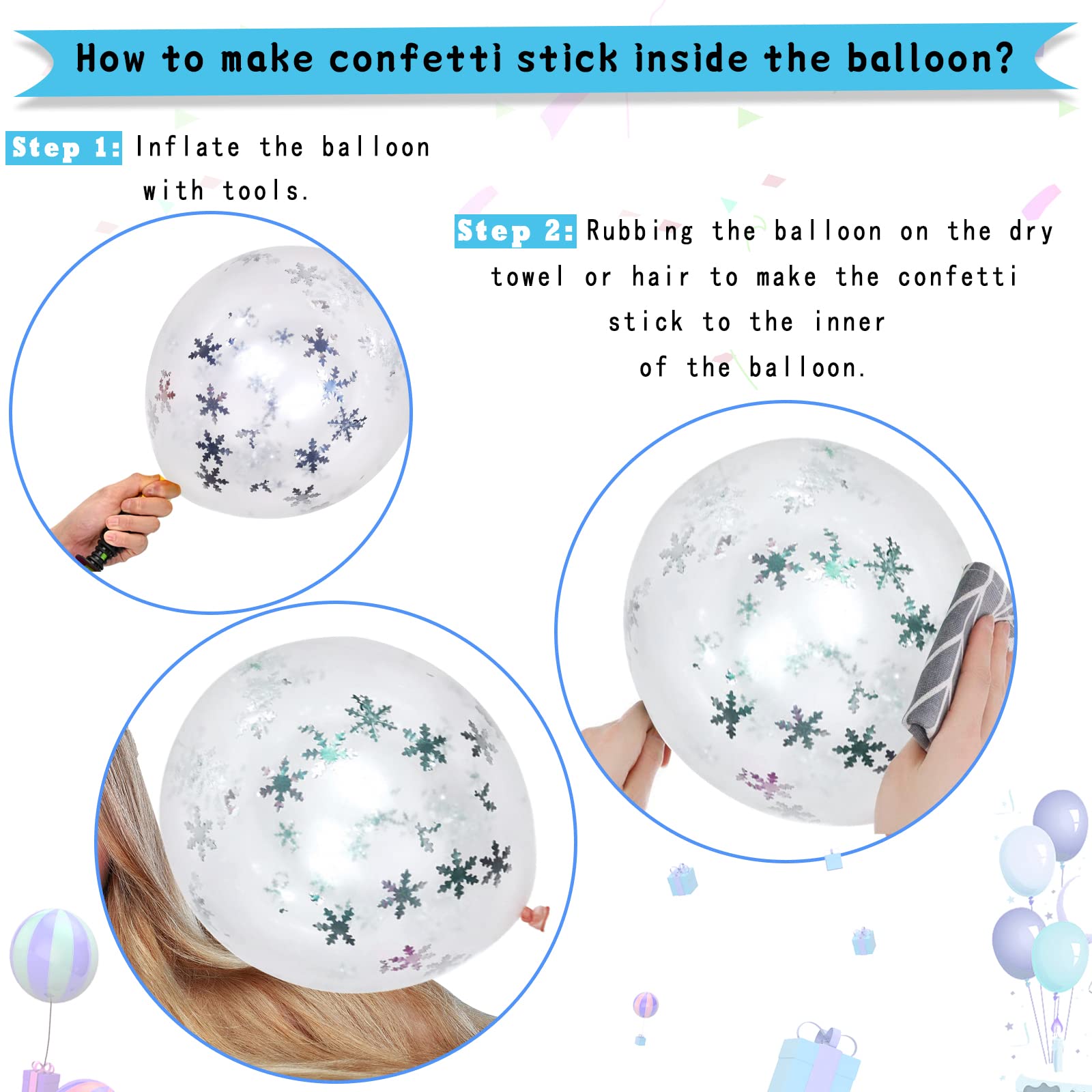 Paready Frozen Balloons - 60 Pcs 12 Inch Purple and Blue with Snow Confetti for Frozen Theme Parties