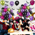 Paready Halloween Balloons Set – 60 Pcs Hot Pink, Black, Green & Purple Metallic Balloons with Bat Print