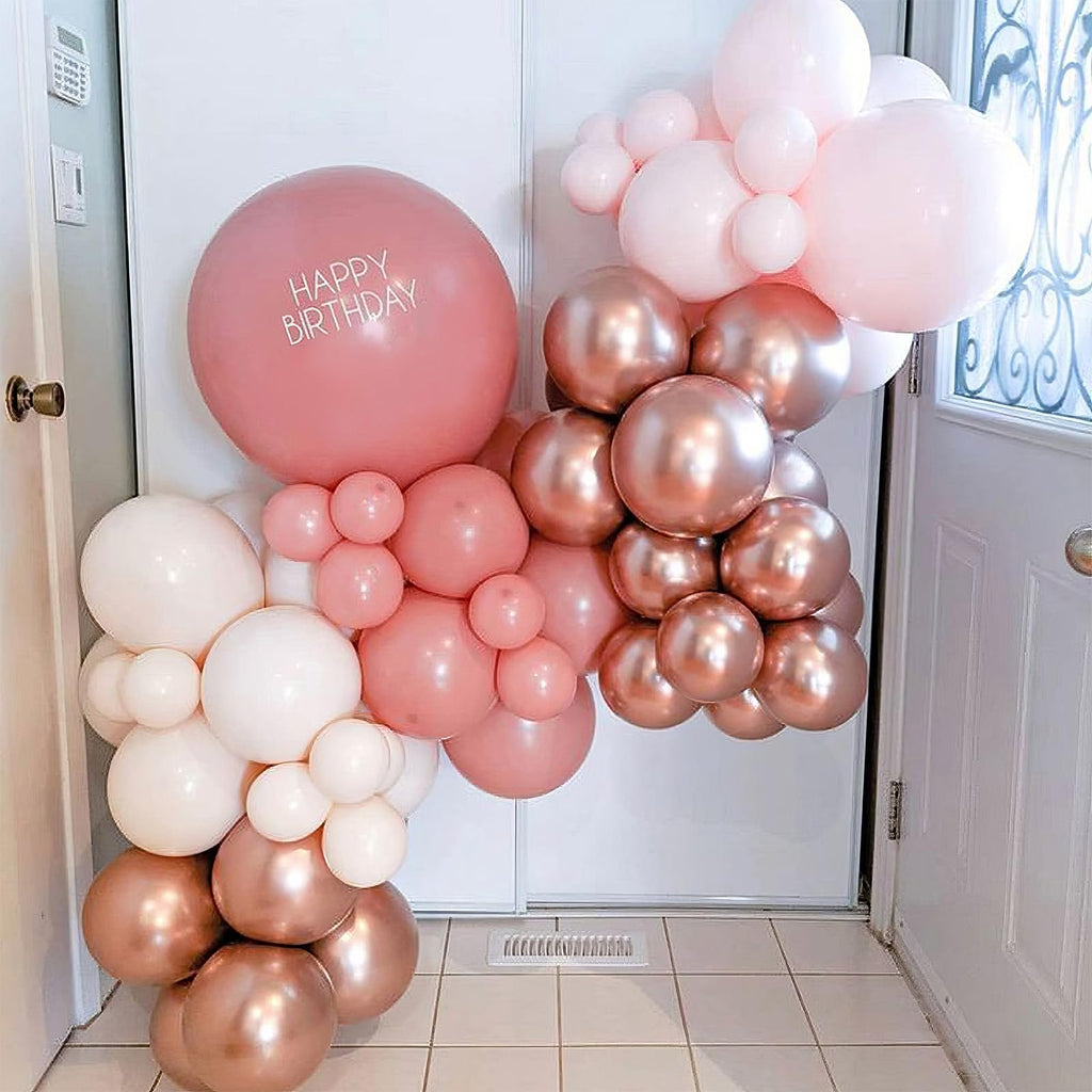 Paready Dusty Pink Boho Balloons Set – 36pc Confetti, Rose Gold & Ivory White