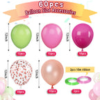 Paready Tropical Party Balloons – Green & Pink 60 Pcs 12 Inch Confetti & Rose Gold for Luau, Birthday, Baby Shower