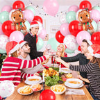 Paready Christmas Balloons 60pcs Pastel Pink, Green & Red with Gingerbread Man Foil