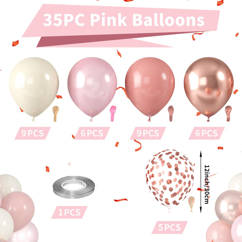 Paready Dusty Pink Boho Balloons Set – 36pc Confetti, Rose Gold & Ivory White