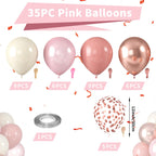 Paready Dusty Pink Boho Balloons Set – 36pc Confetti, Rose Gold & Ivory White