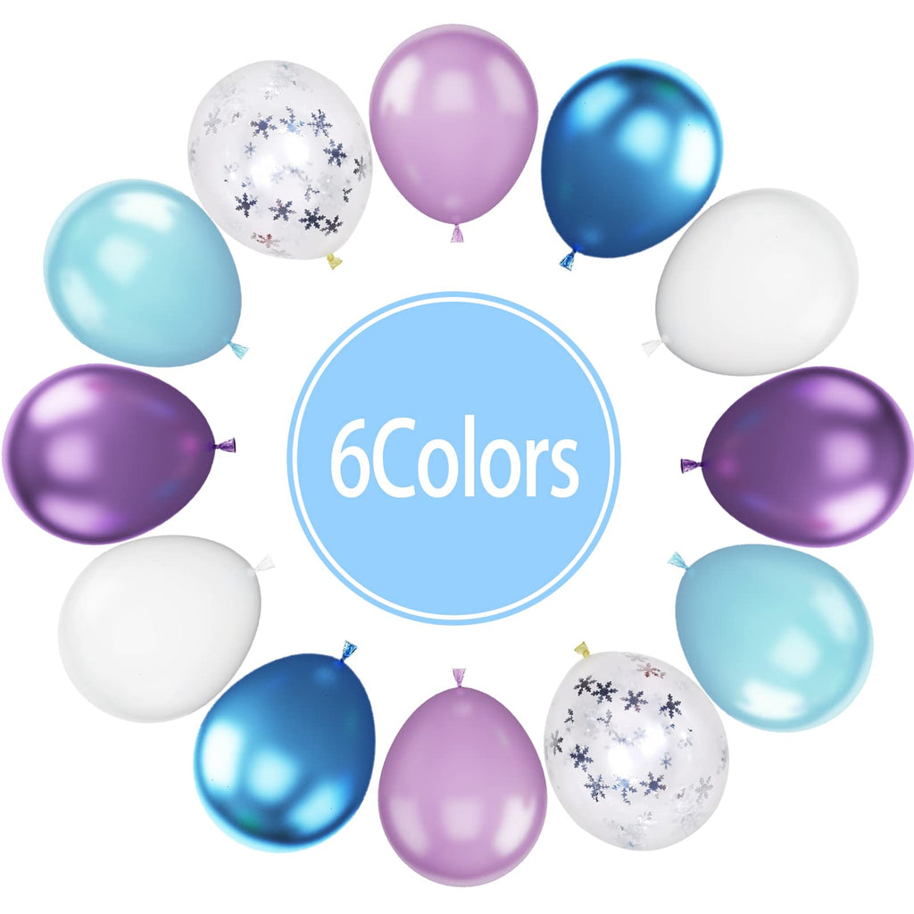 Paready Frozen Balloons - 60 Pcs 12 Inch Purple and Blue with Snow Confetti for Frozen Theme Parties