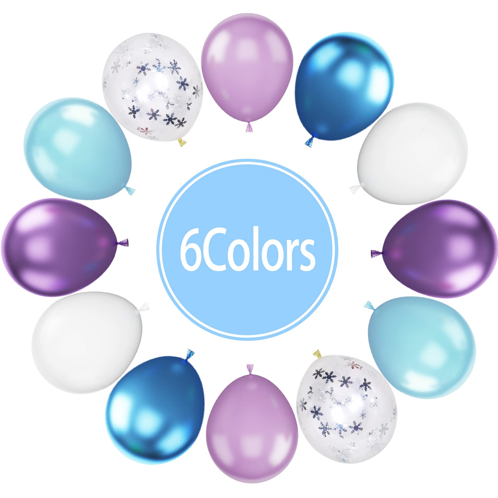 Paready Frozen Balloons - 60 Pcs 12 Inch Purple and Blue with Snow Confetti for Frozen Theme Parties