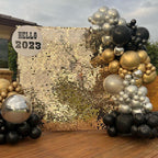 Paready Black and Gold Confetti Balloons – 60+2 Pcs 12in Latex Party Balloons with Ribbons