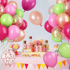 Paready Tropical Party Balloons – Green & Pink 60 Pcs 12 Inch Confetti & Rose Gold for Luau, Birthday, Baby Shower