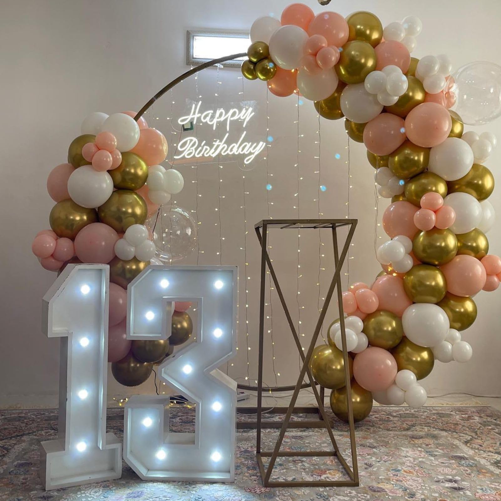 Paready Rose Gold & White Latex Balloons – 62pc 12-inch Confetti Balloons with Ribbons