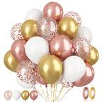 Paready Rose Gold & White Latex Balloons – 62pc 12-inch Confetti Balloons with Ribbons