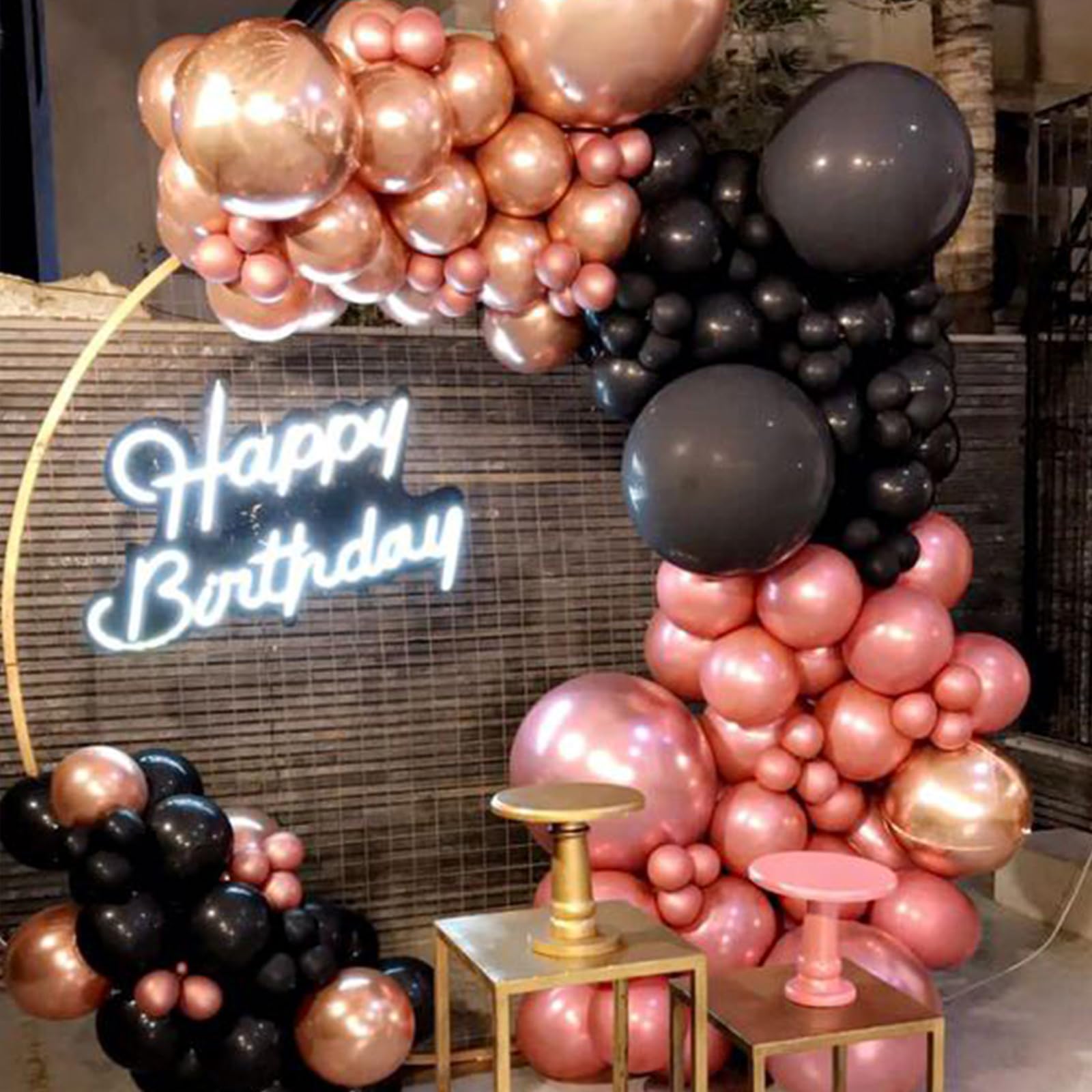 Paready Black Pink Latex Balloons – 60 Pcs, 12-Inch, Metallic Rose Gold & Confetti Set for Party Decor