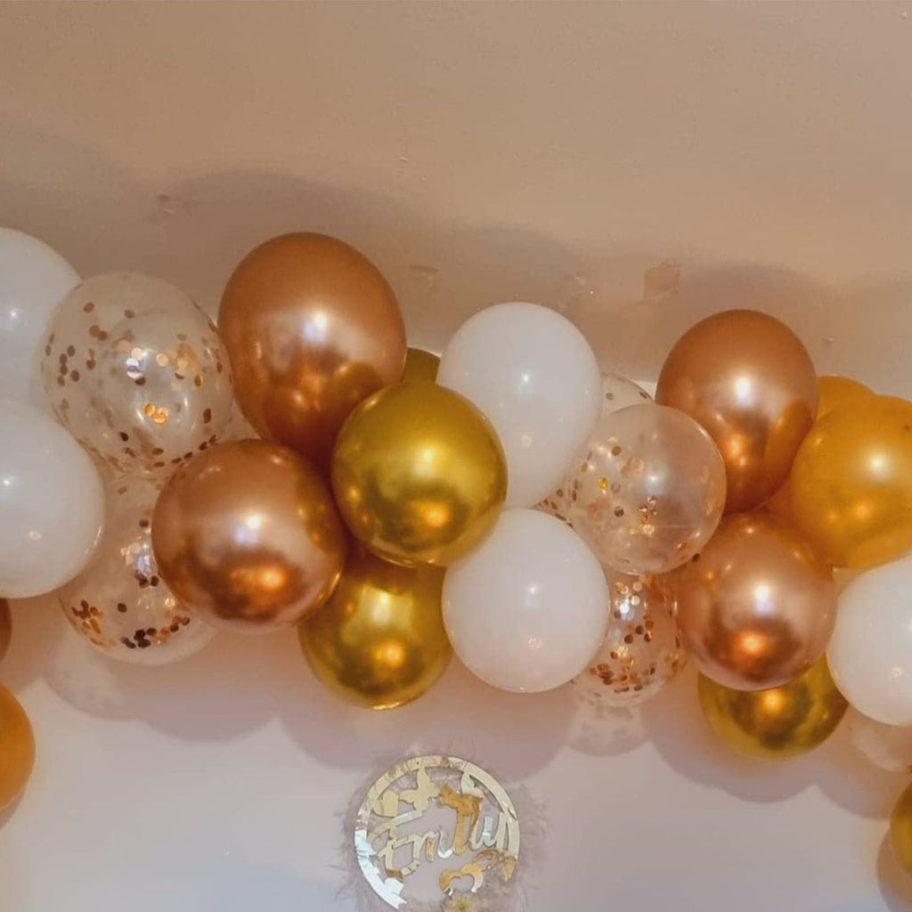 Paready Rose Gold & White Latex Balloons – 62pc 12-inch Confetti Balloons with Ribbons