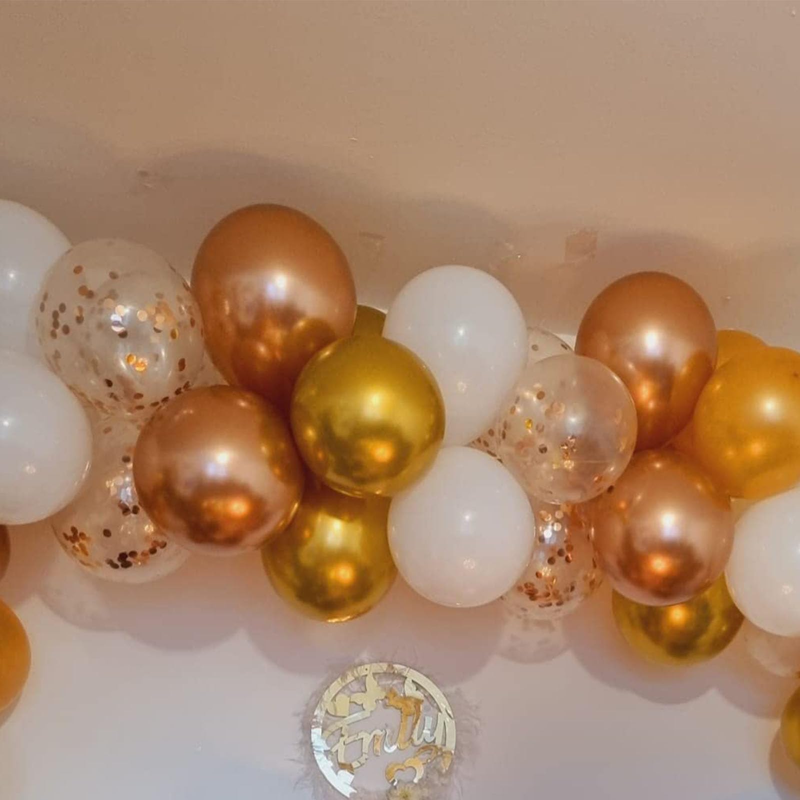 Paready Rose Gold & White Latex Balloons – 62pc 12-inch Confetti Balloons with Ribbons