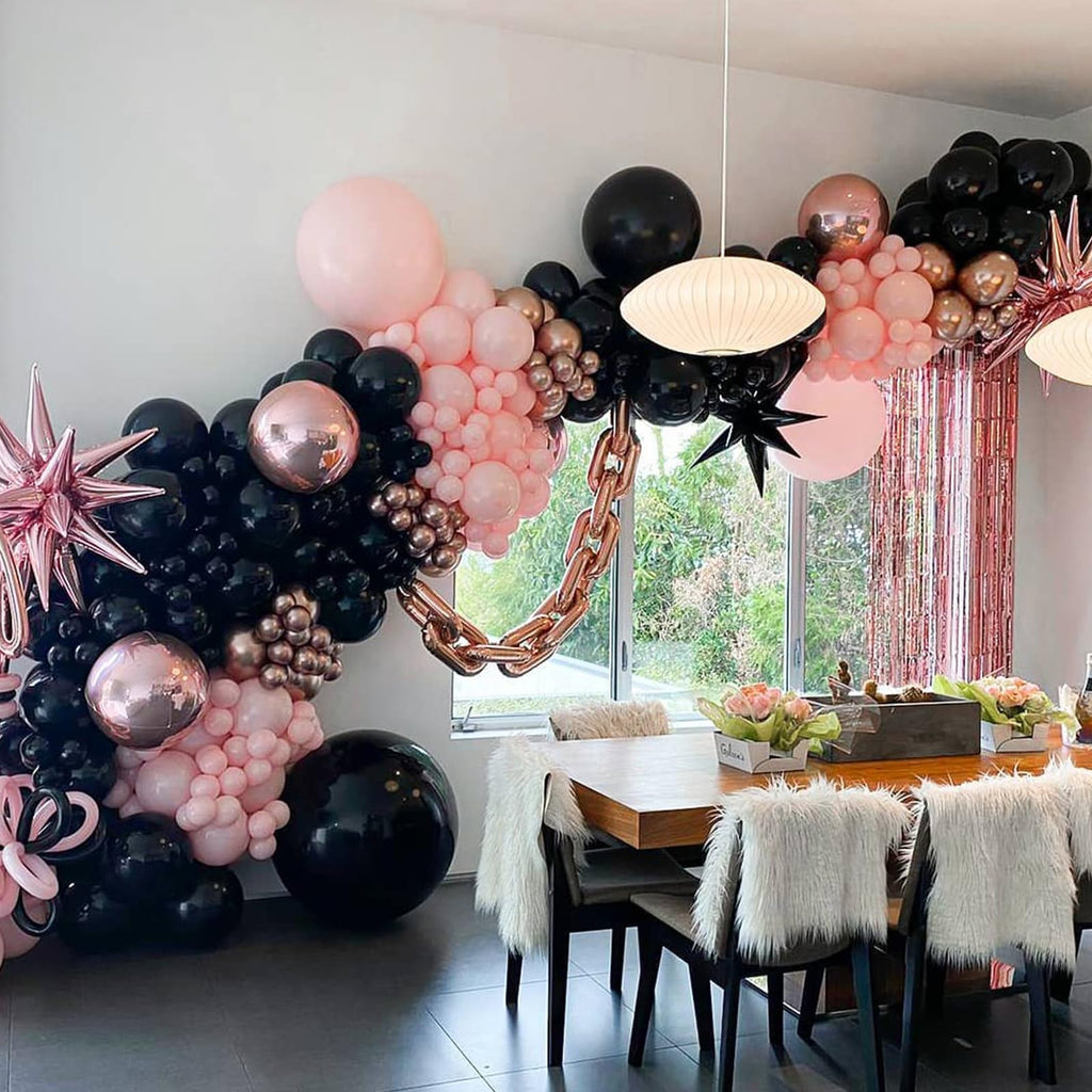 Paready Black Pink Latex Balloons – 60 Pcs, 12-Inch, Metallic Rose Gold & Confetti Set for Party Decor