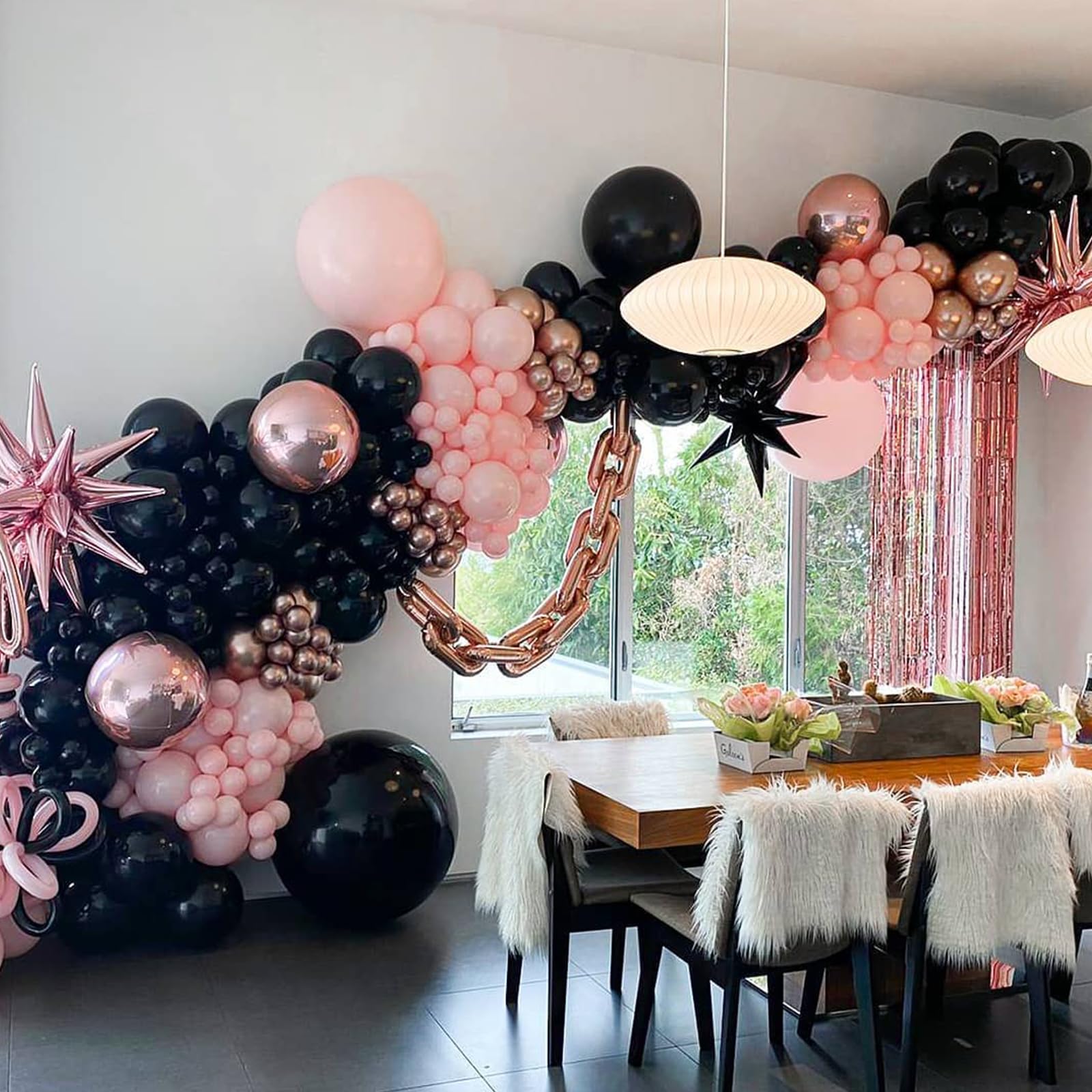 Paready Black Pink Latex Balloons – 60 Pcs, 12-Inch, Metallic Rose Gold & Confetti Set for Party Decor