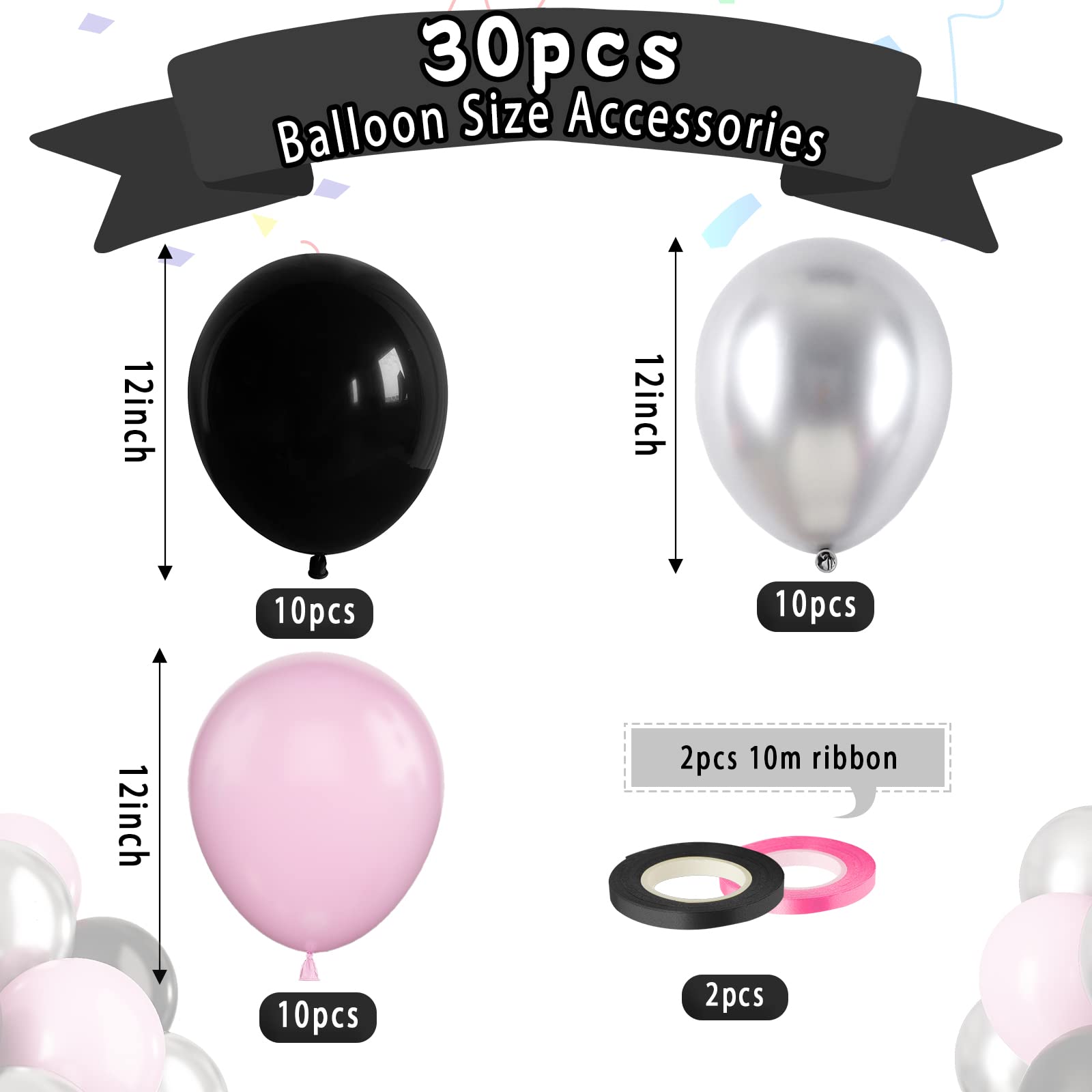 Paready Pink & Black Latex Balloons – 32 Pcs 12 Inch Set for Parties
