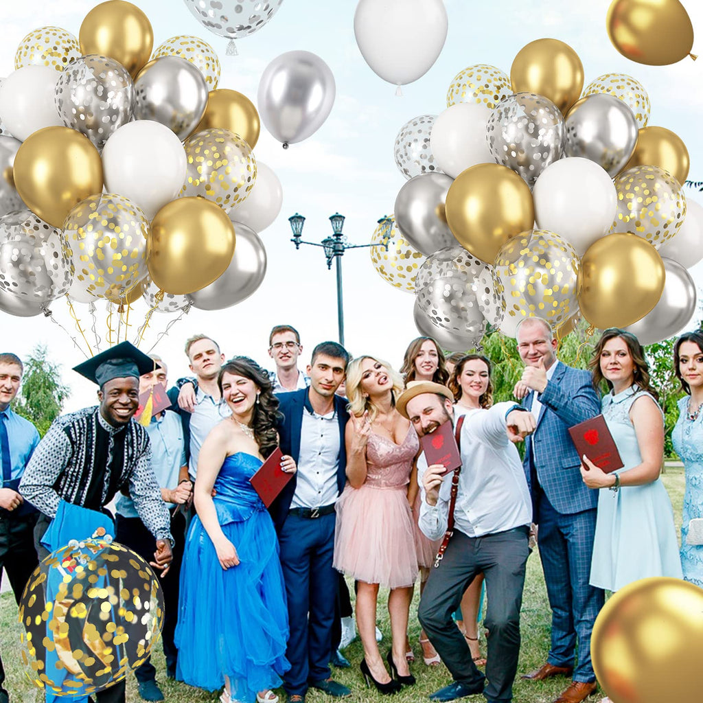 Paready Gold & Silver Latex Balloons – 60 Pcs 12" Confetti Set for Birthday, Wedding & Celebrations