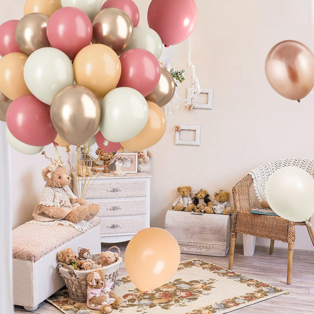 Paready Dusty Pink Latex Balloons – 60 Pcs, 12 Inch Nude, Dusty Pink, Sand White & Champagne Gold for Weddings & Parties