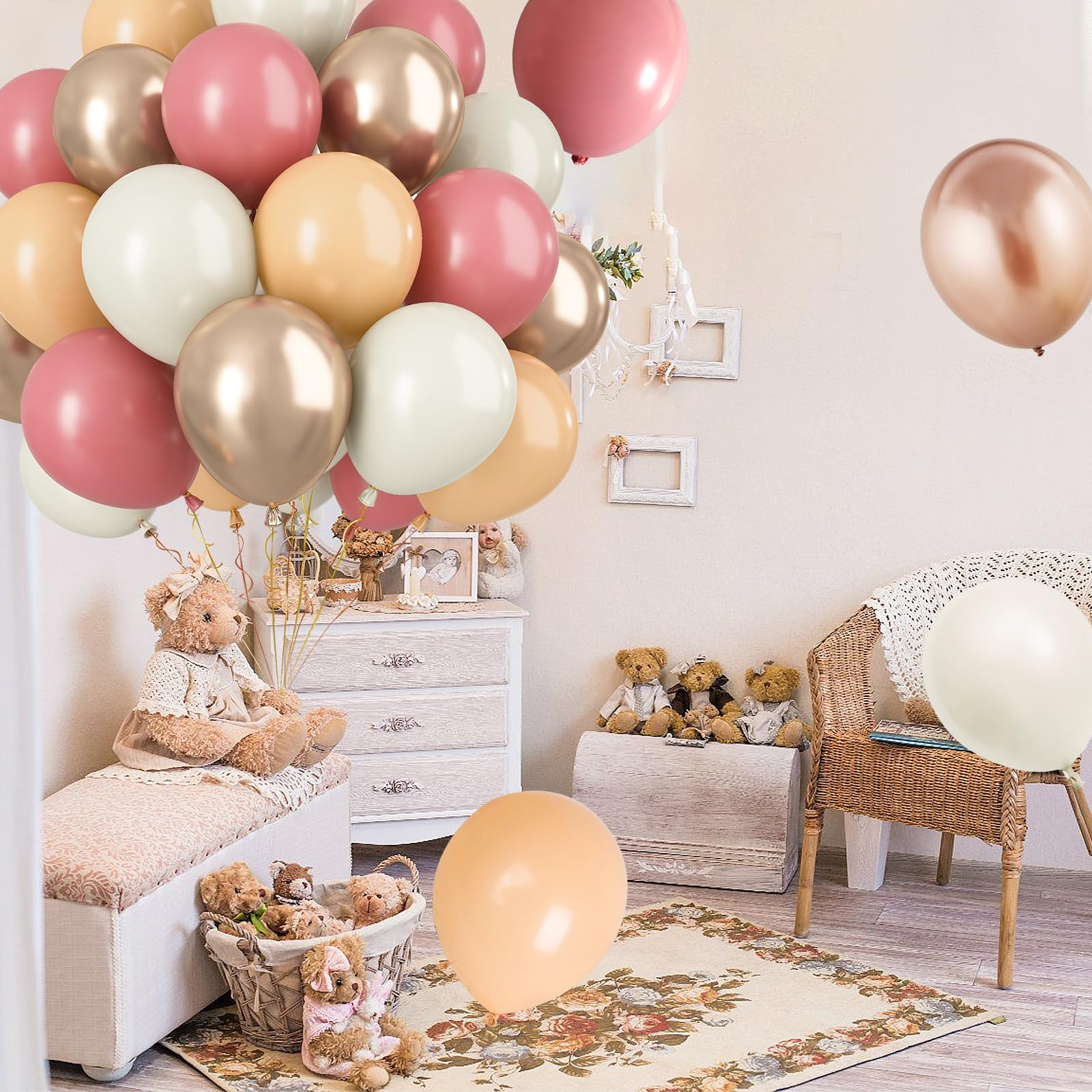 Paready Dusty Pink Latex Balloons – 60 Pcs, 12 Inch Nude, Dusty Pink, Sand White & Champagne Gold for Weddings & Parties