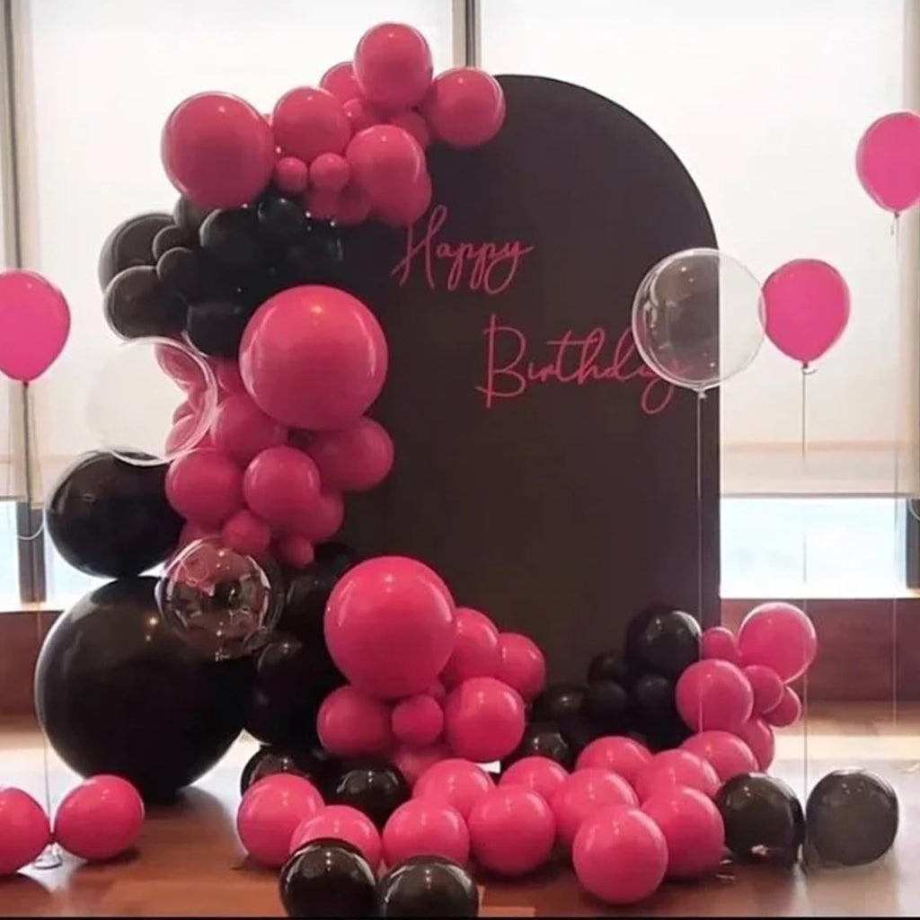 Paready Hot Pink & Black Balloons – 32 Latex Balloons with Ribbons for Parties
