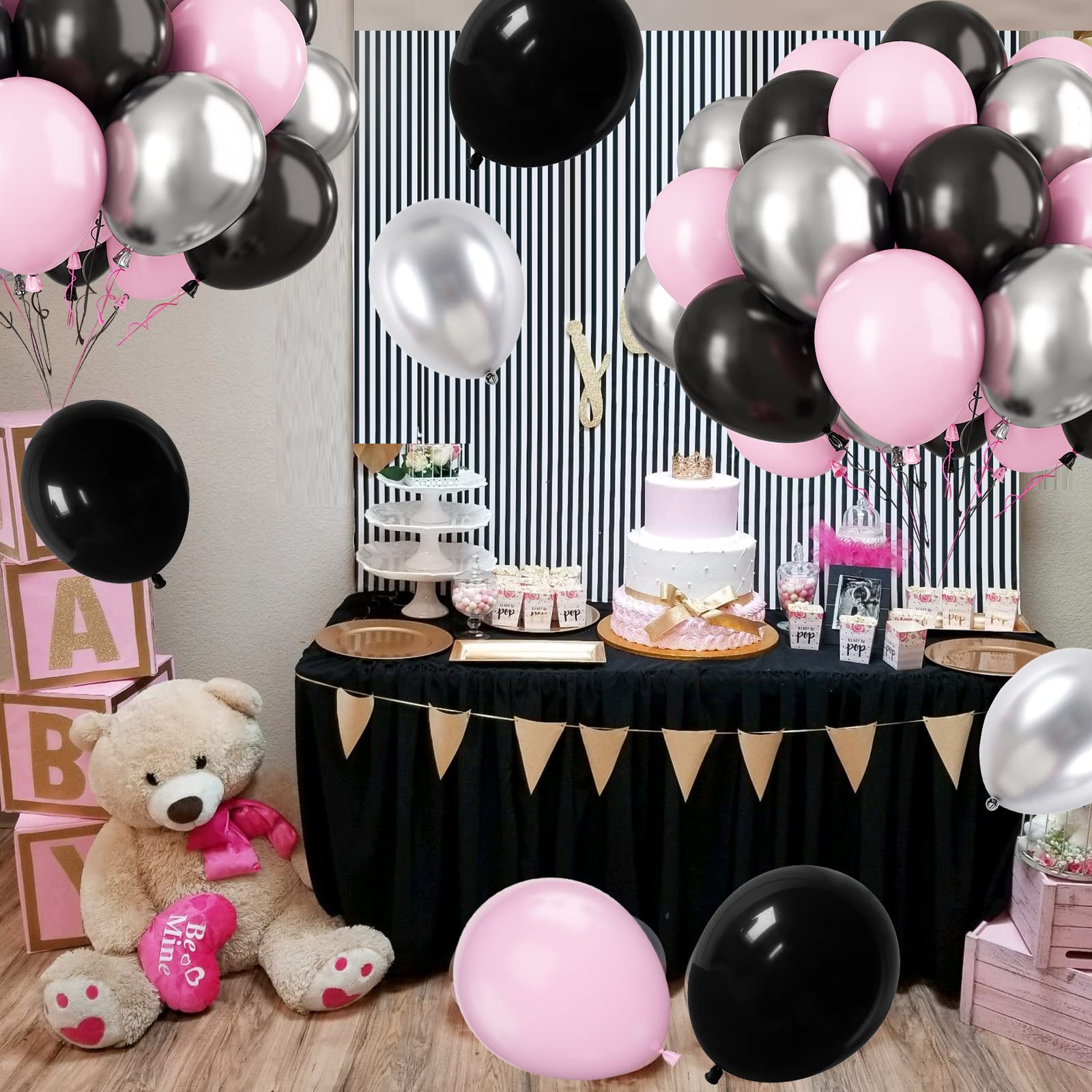 Paready Pink & Black Latex Balloons – 32 Pcs 12 Inch Set for Parties