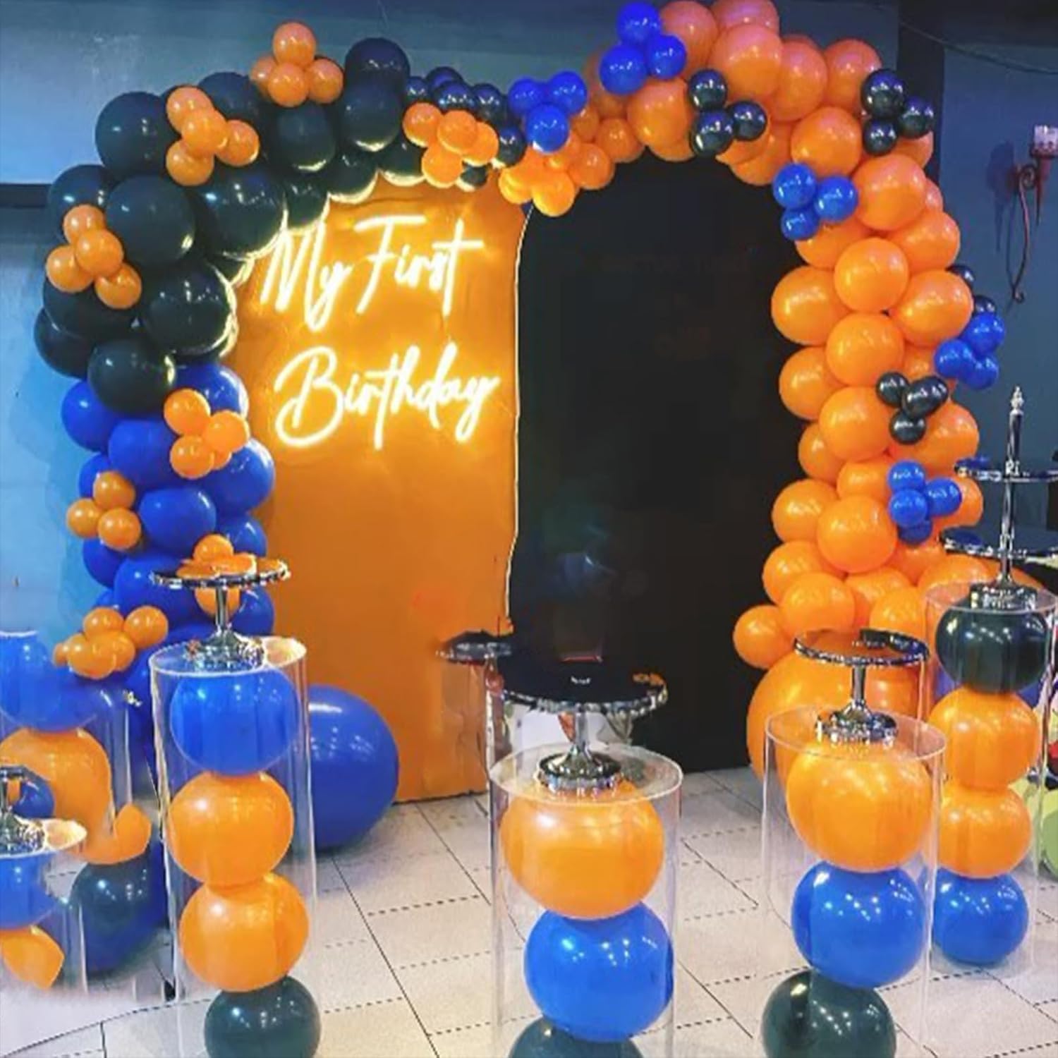 Paready 32-Piece Blue and Orange Balloons with Ribbons – Latex Balloons for Birthday Parties, Baby Showers, Weddings