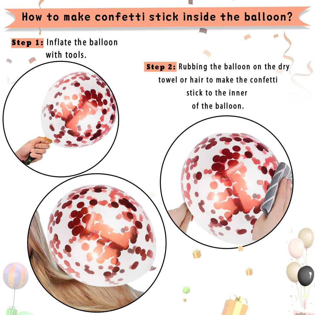 Paready Black Pink Latex Balloons – 60 Pcs, 12-Inch, Metallic Rose Gold & Confetti Set for Party Decor