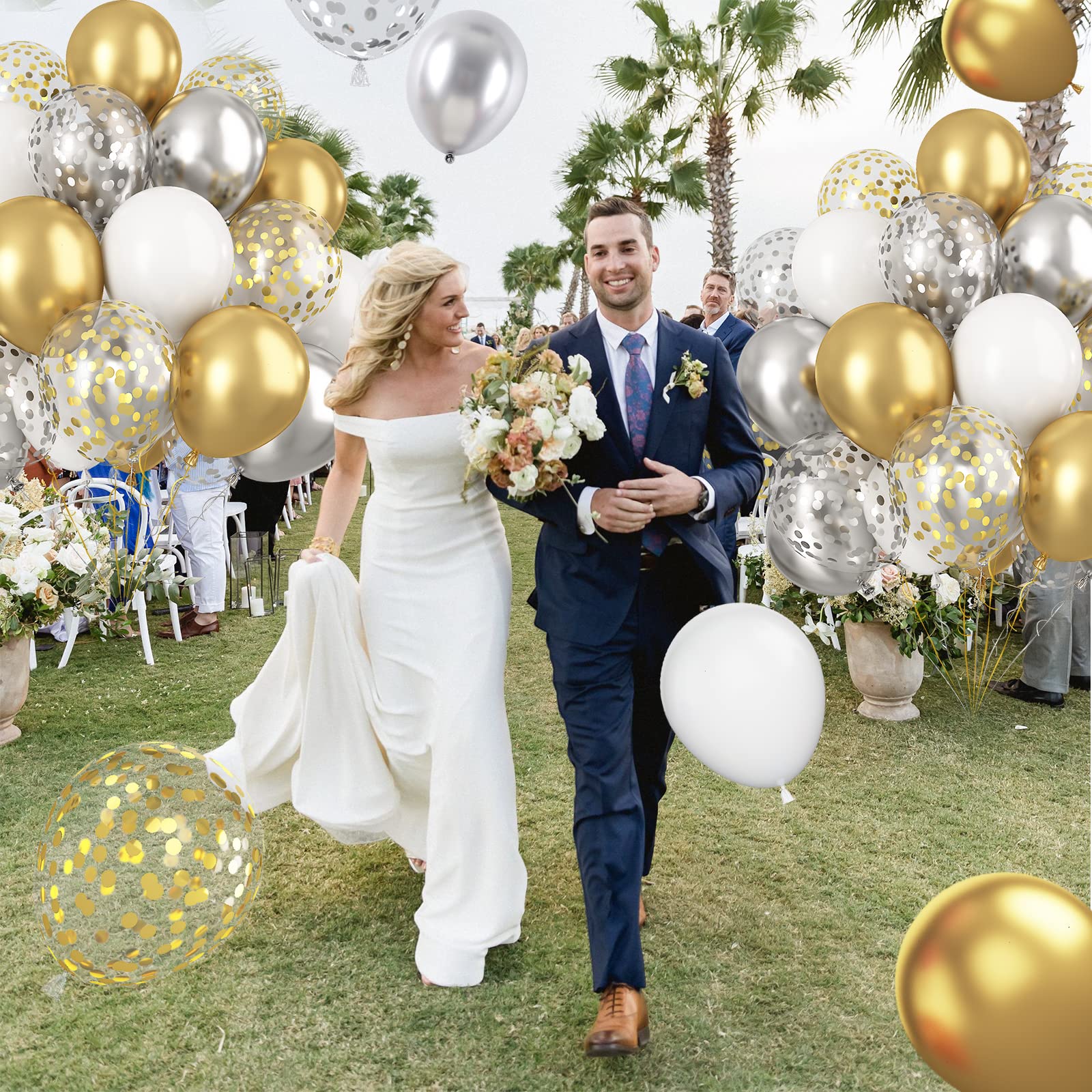 Paready Gold & Silver Latex Balloons – 60 Pcs 12" Confetti Set for Birthday, Wedding & Celebrations