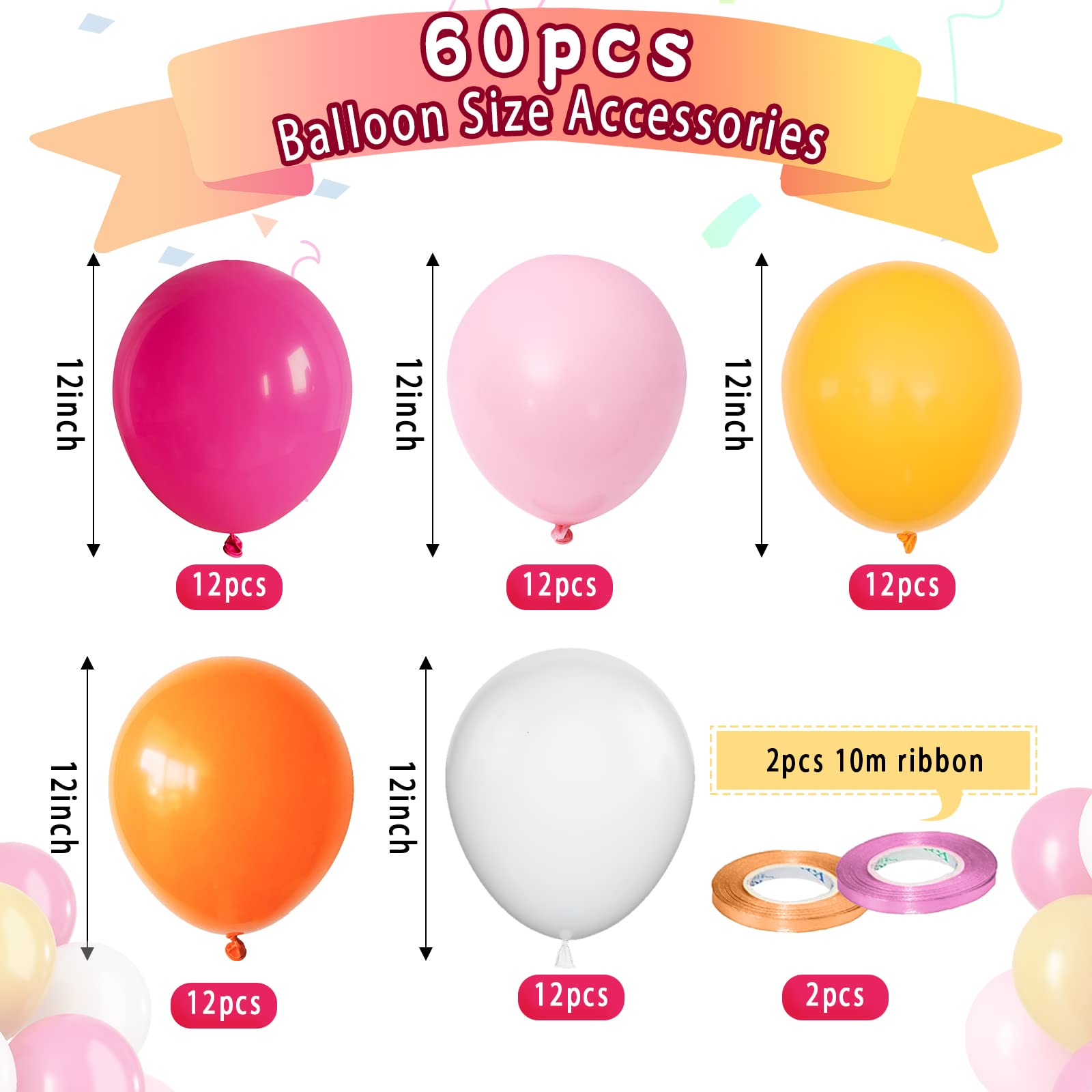 Paready Pink & Orange Latex Balloons – 62 Pcs, 12in Autumn Party Decor