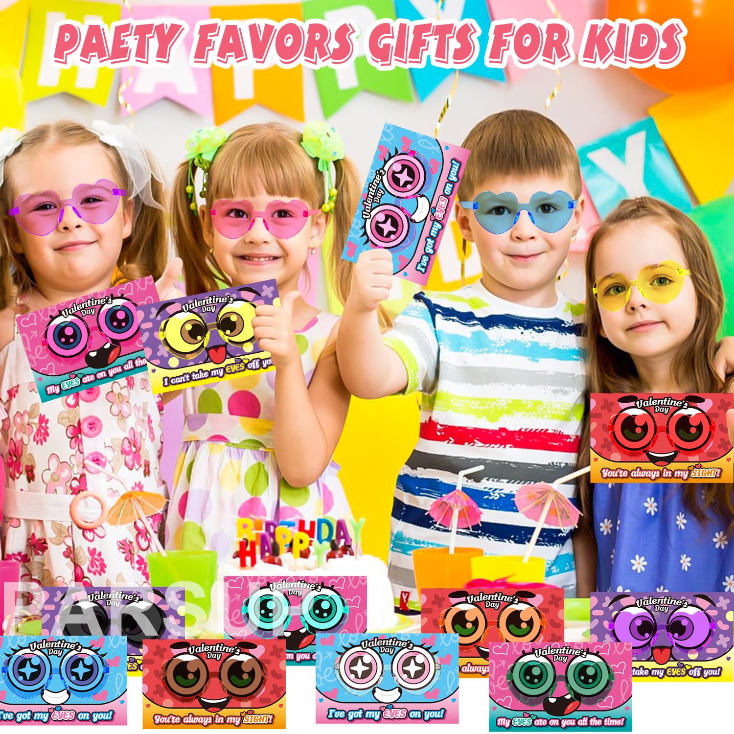 PARSUP 12-Pack Valentine Cards with Heart Glasses – Kids Party Favors & Classroom Gifts