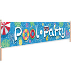 Partico Pool Party Banner – Summer Hawaiian Outdoor Decor, 118 x 20 in