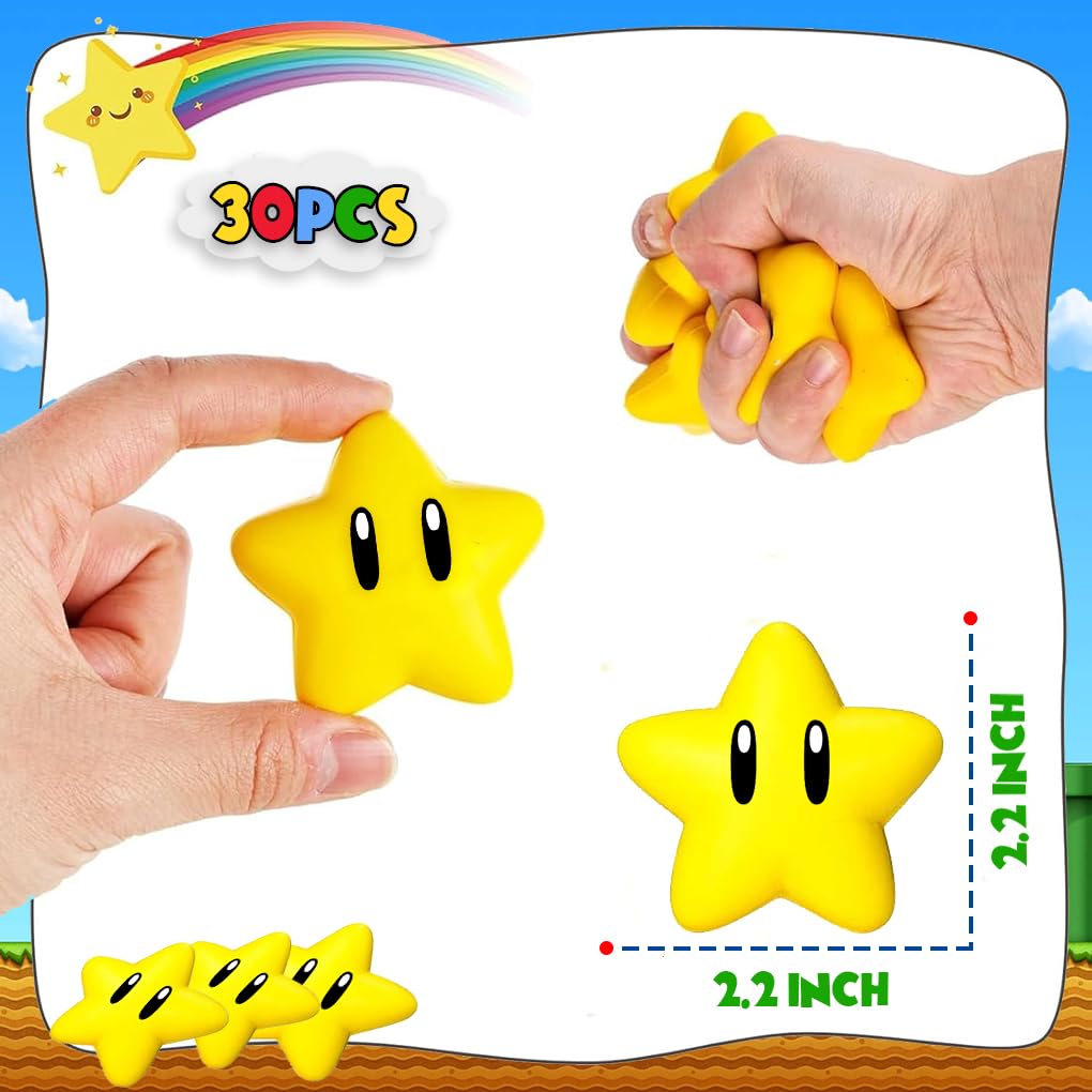 PARTVON Mini Star Stress Ball – Video Game Party Favors, Classroom Rewards & Party Decorations (30 pcs)