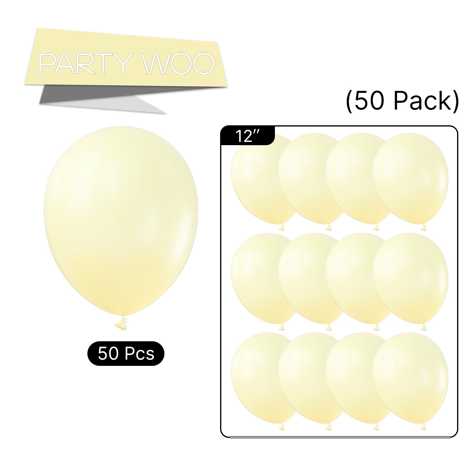 PartyWoo Pastel Yellow Balloons 50 Pcs - 12 Inch Latex Party Decor for Graduation, Baby Shower & More