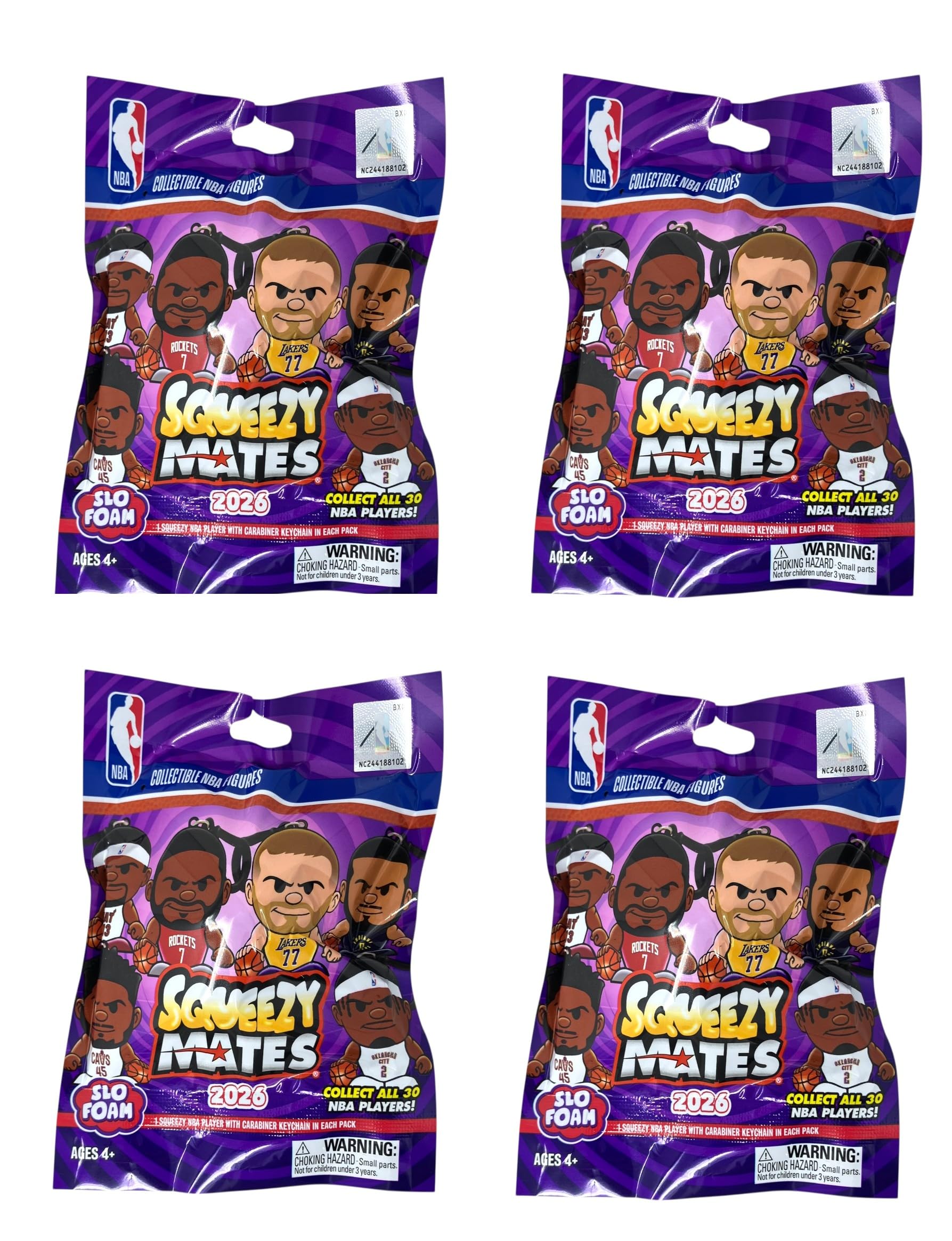 Party Animal SqueezyMates NBA Series 6 – 4 Pack Blind Pack Bundle | Slofoam Keychain Figures