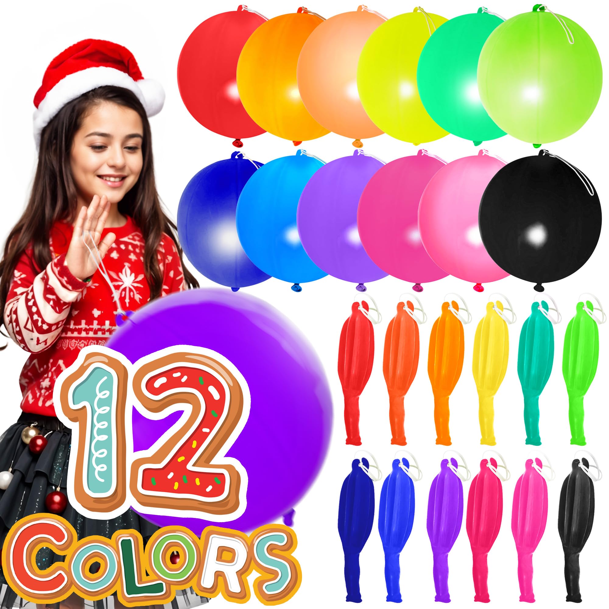 Party Dragon 30Pcs Premium 18in Punch Balloons with Rubber Bands – 12 Colors, Odorless