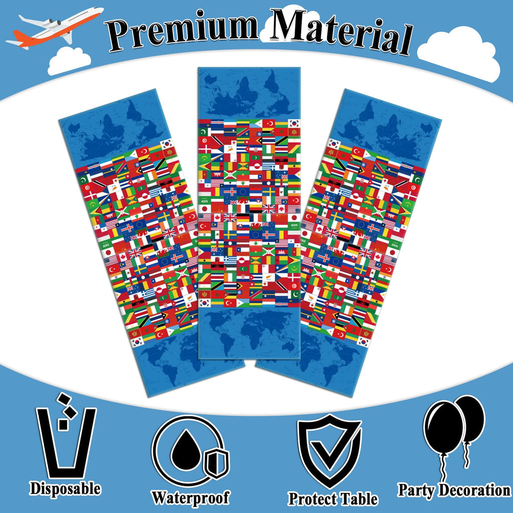 Party Greeting 3-Piece International Flags Tablecloth Set | World Flag Disposable Table Covers