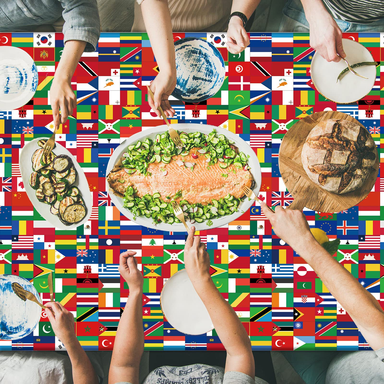 Party Greeting 3-Piece International Flags Tablecloth Set | World Flag Disposable Table Covers