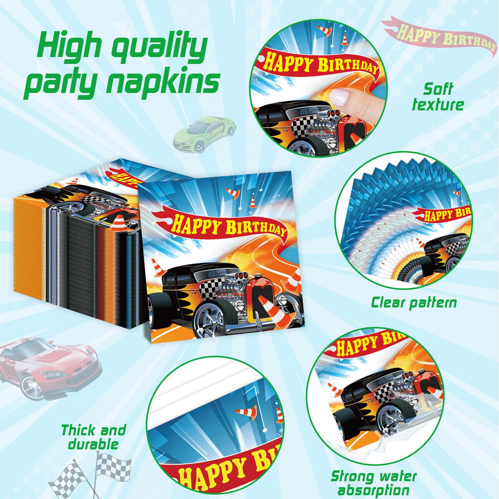 Party Greeting 98 Pcs Race Car Party Supplies – Checkered Tableware Set for 24 Guests